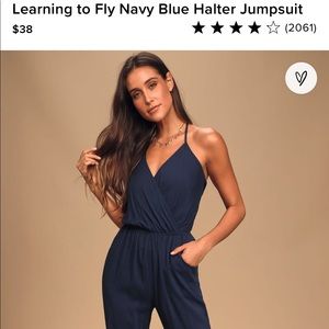 Lulu’s Learning to Fly Navy Blue Halter Jumpsuit